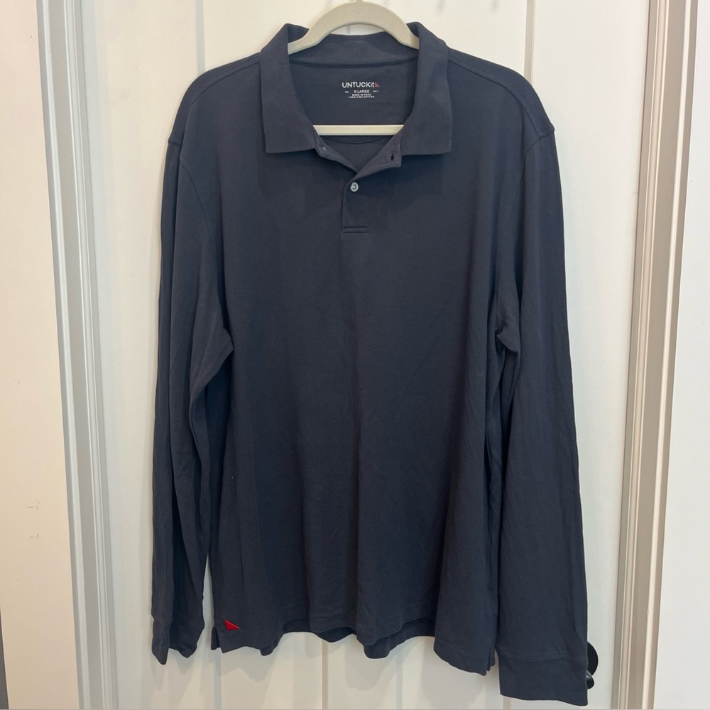 UNTUCKit Men’s Wrinkle Free Navy Blue Long Sleeve Avignon‎ 31718 Shirt Size XL